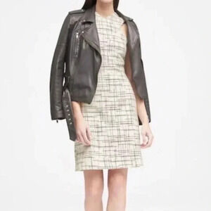 Banana Republic Italian Tweed Cross-Front Dress Creme Red Blue Zip‎ size 8